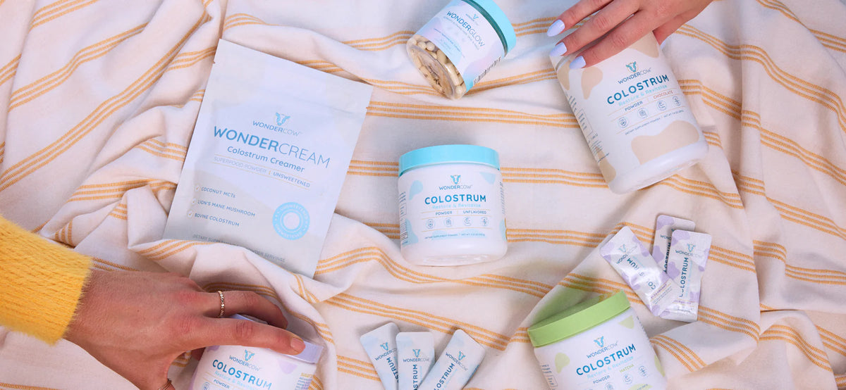 WonderCow colostrum powder in a family kitchen