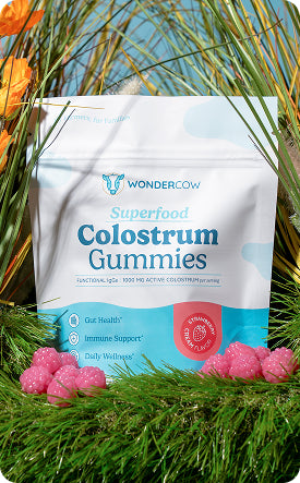 Wondercow Colostrum Gummies pack on grass